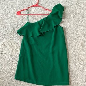 Green ruffle one shoulder dress
